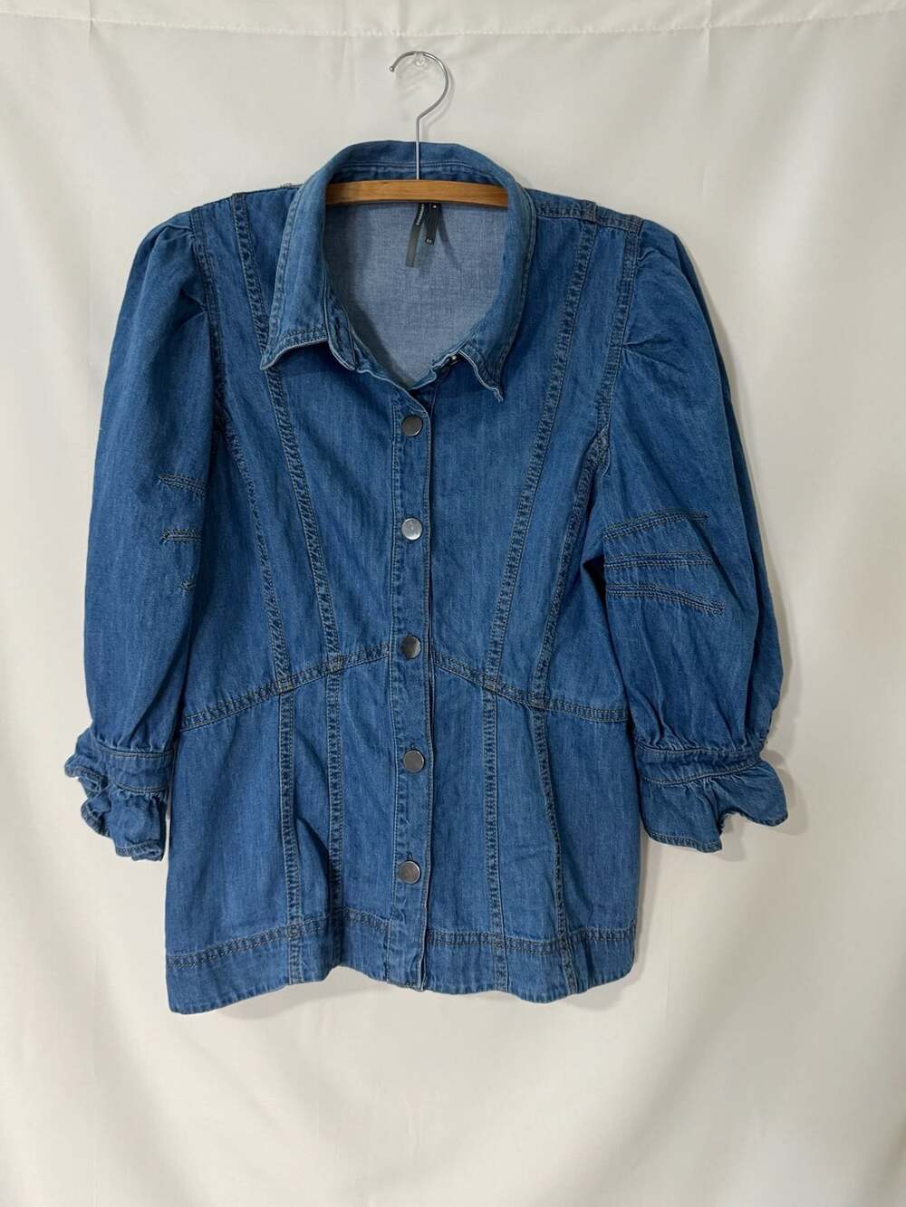 Anthropologie Puff-Sleeve Denim Shirt Jacket Medium Blue